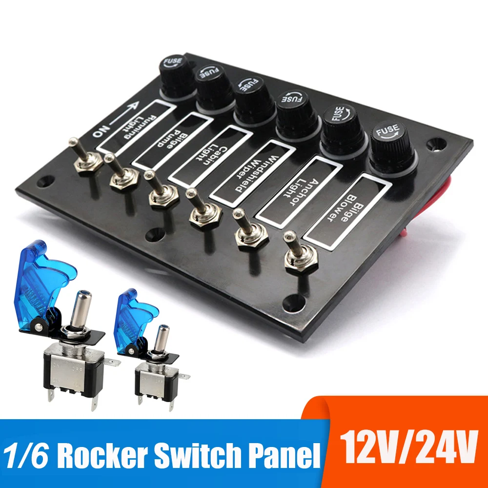 24 V 12 V Auto-Schalttafel-Lichtschalter, EIN/AUS-Wippschalter, 6-Tasten-Controller für LKW, Marine, Boot, Wohnmobil, Sicherung optional