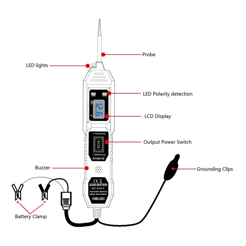 Automotive Power Circuit Probe Tester 3.5V-36V Car Electrical System Diagnostic Tool Component Activation w/ LCD Digital Display