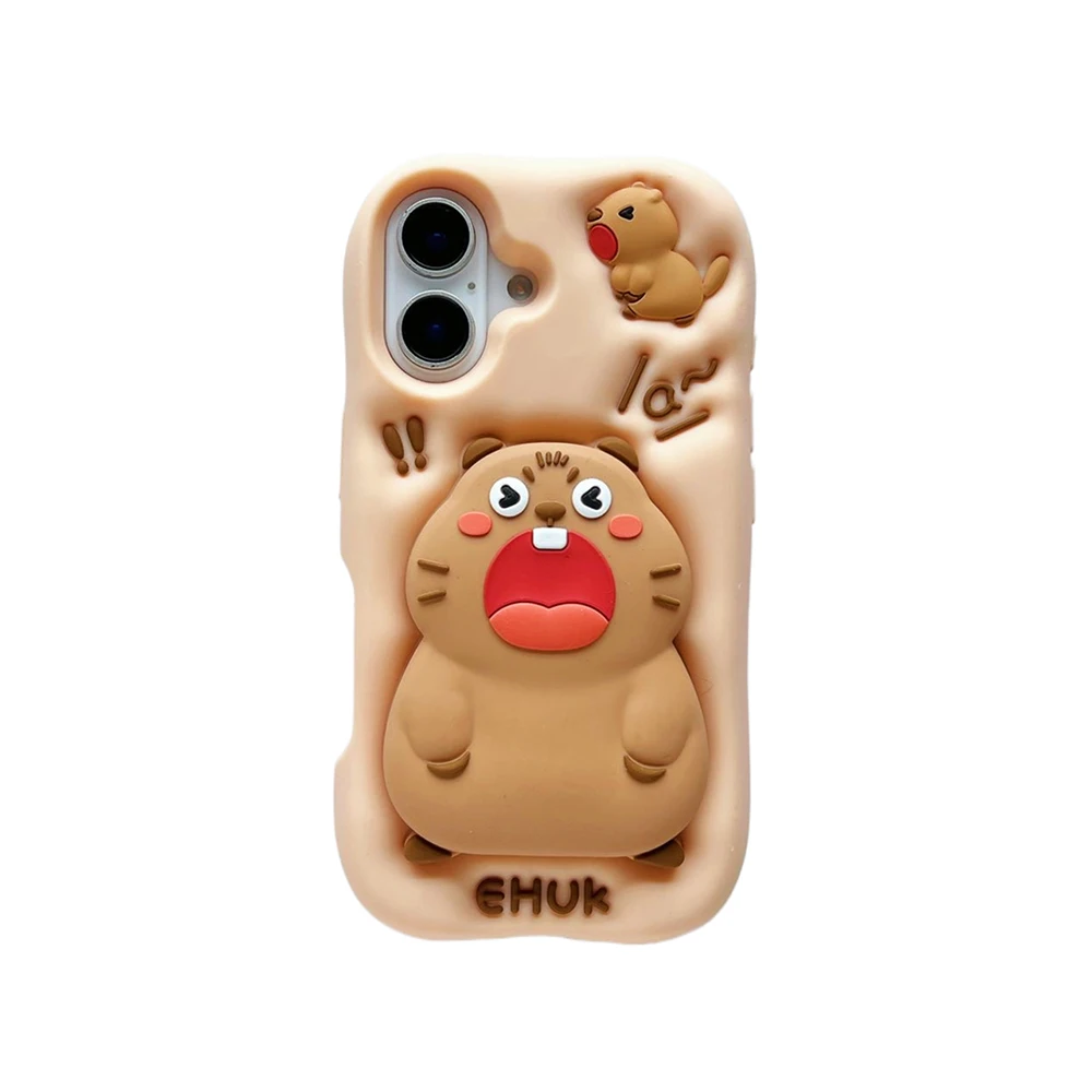 Lustige 3D-Tiere Capybara Teleskophalterung Hülle für iPhone 16 Plus 15 14 13 11 12 Pro Max Weiche Silikon-Ständerhalter-Abdeckung – Detail 1