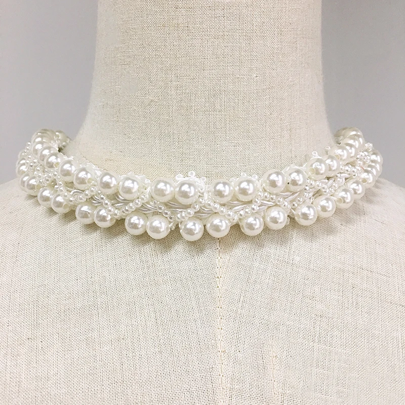 2cm Wide DIY Hand-stitched Pearl Beaded Lace Trim Braid Lace Ribbon Wedding Dress Skirts Collar Neckline DIY Sewing Appliques