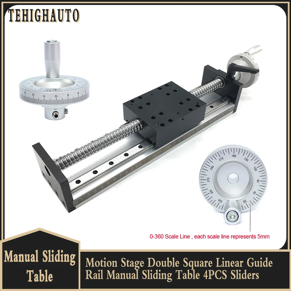 Carril guía lineal cuadrado doble de etapa de movimiento, mesa deslizante Manual, deslizadores de 4 Uds., tornillo deslizante lineal de bola C7, carrera de 100-500mm