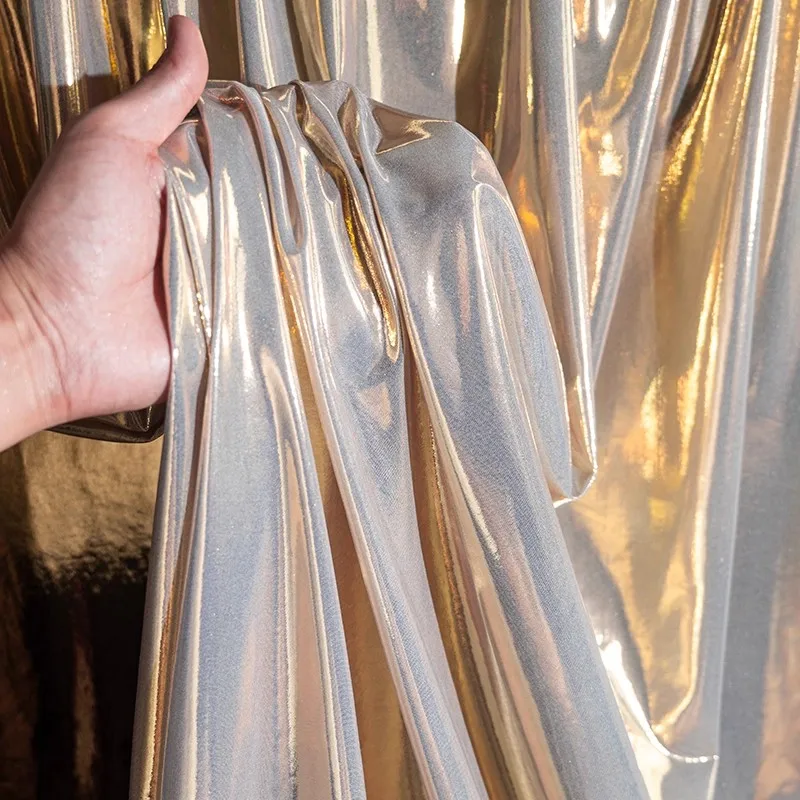 Champagne Gold liquid metal elastic fabric sewing dance costumes performance costumes DIY party background decoration