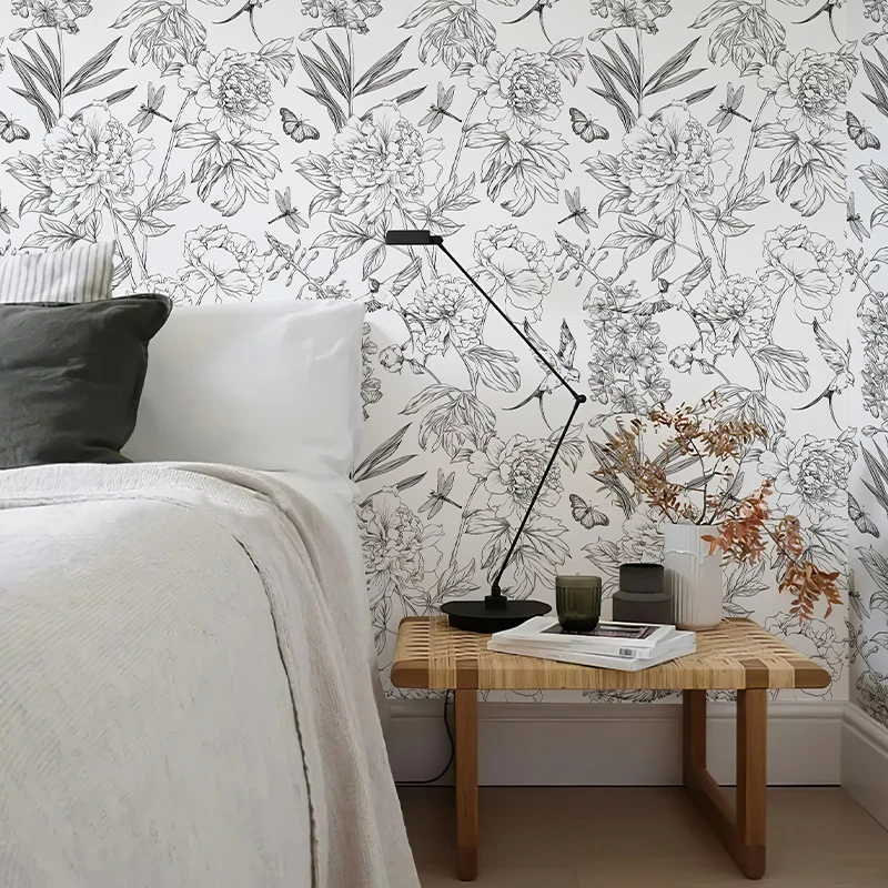 Papel tapiz autoadhesivo para armario de dormitorio, pegatina de pared extraíble con diseño de flores, pájaros, bosque Tropical, gorriones y