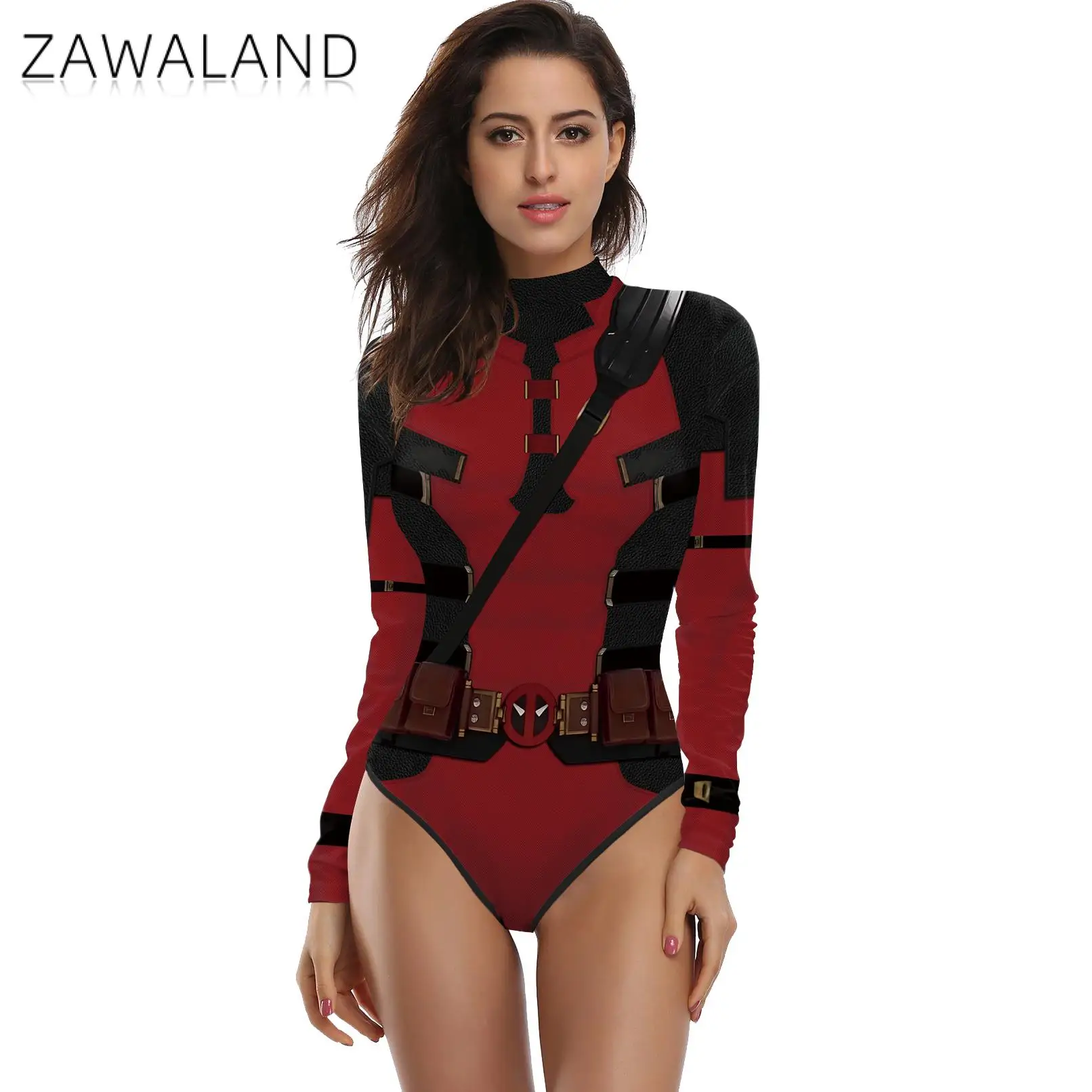 Zawaland-Deadpool Wolverine Impressão Cosplay Traje, Macacão Adulto Super-herói, Manga Comprida, Festa de Halloween, Bodysuit Zentai