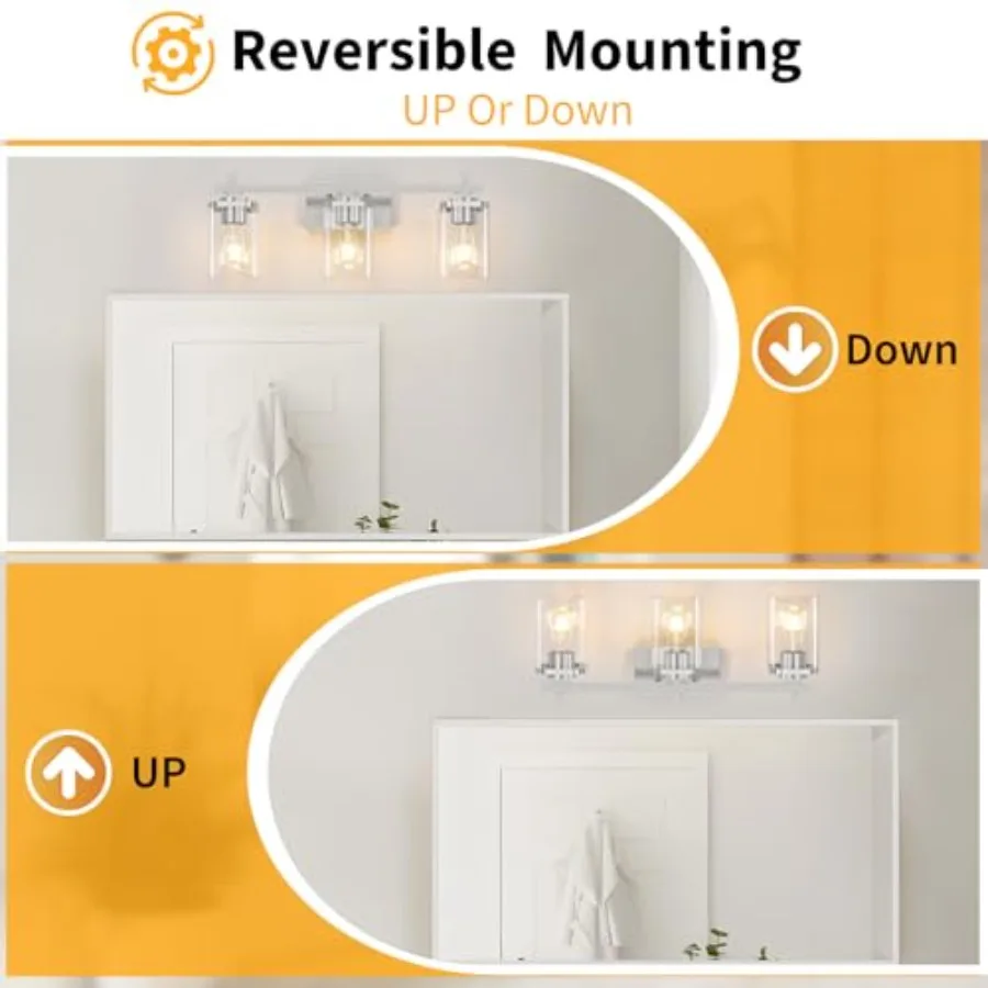 Brushed Nickel Bathroom Light Fixtures, Bathroom Vanity Light with Glass Shades, Modern Vanity Lights for Mirror, Wall Lights f view 6