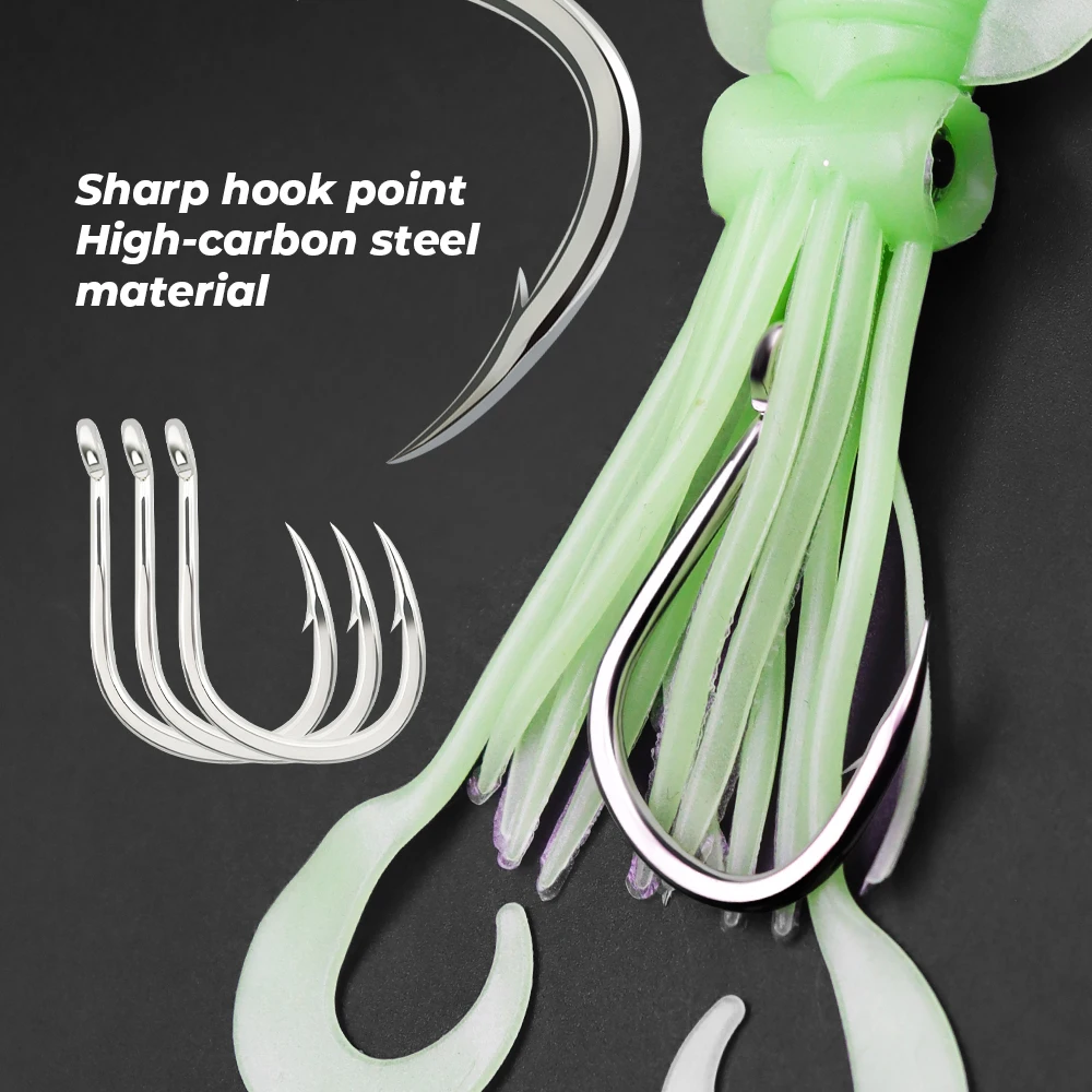 ZYZHE 1 Stück Tiefwasser-Rigs mit leuchtendem Tintenfischköder und hochfesten großen Fischhaken für Thunfisch, Marlin, Schwertfisch, Hoch- und Tiefwasser-Rigs – Detail 5