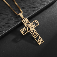 Catholic Jesus Crown of Thorns Cross Stainless Steel Pendant Necklace Men\\\\'s Christian Vintage Prayer Jewelry