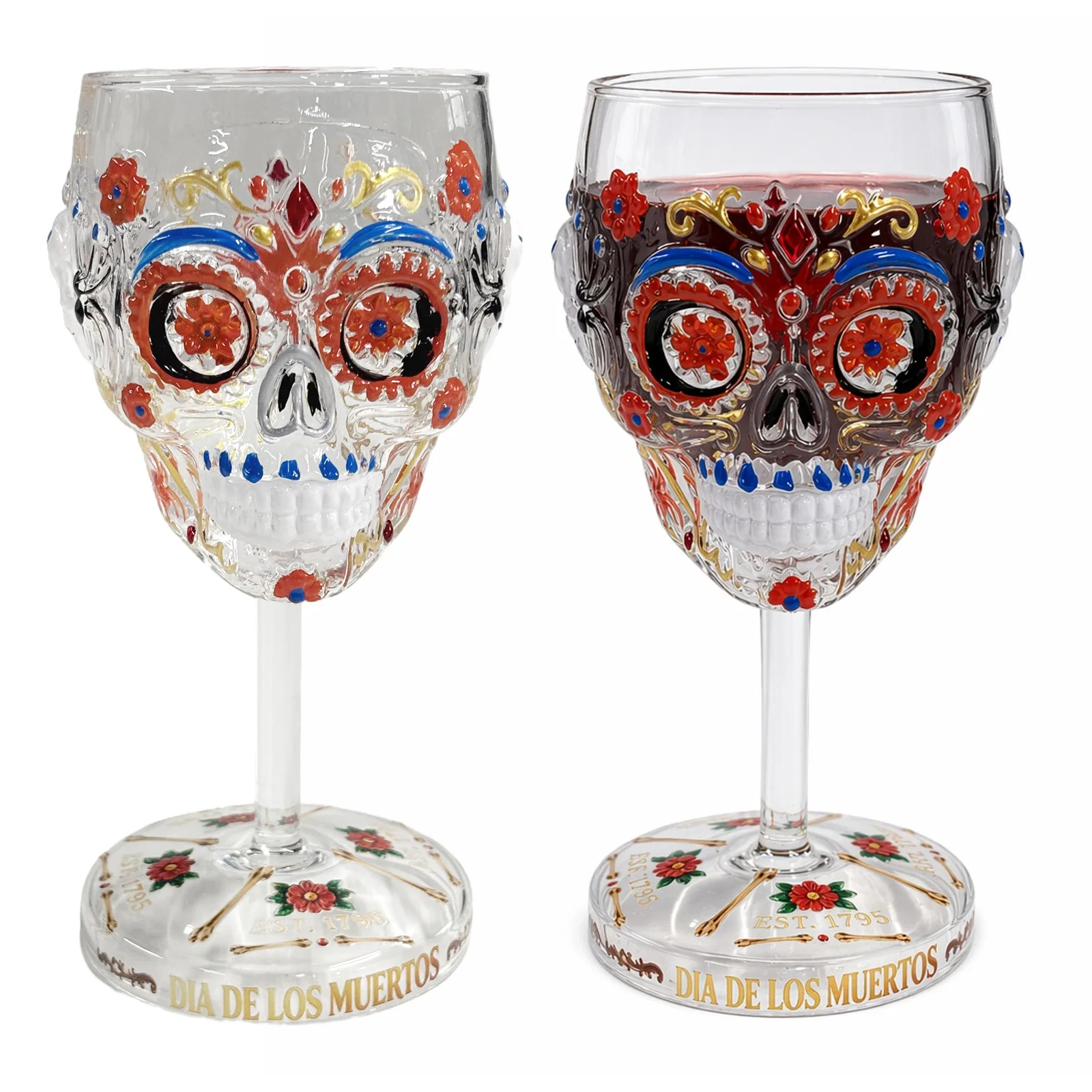 Handcrafted Skull Wine Glass Multifunctional for Colorful Floral Skeletons Novelty Drinkware for Bar Home Celebration Decoration