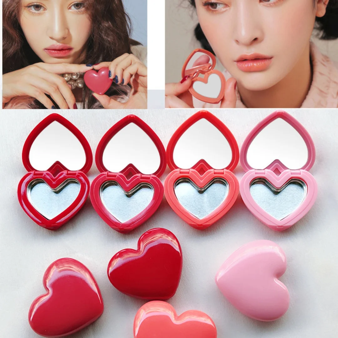 2Pcs Heart Shaped Lipstick Bottle With Mirror, Lipstick Eye Shadow DIY Empty Tray, Peach Cosmetics Box, Special For Travel