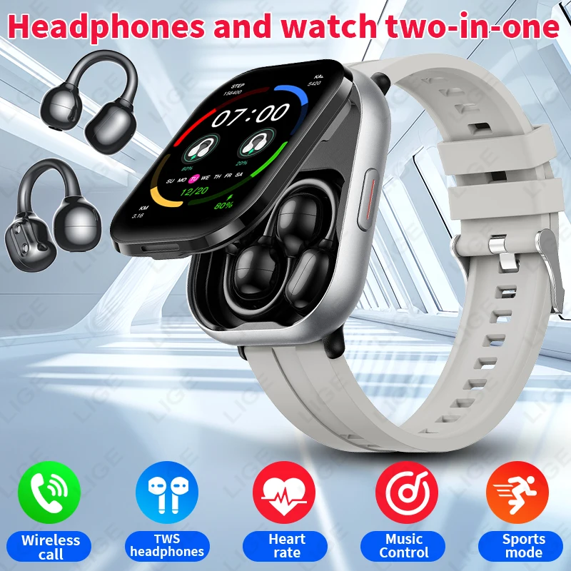 

LIGE TWS Smartwatch with Earphones 2 In 1 Bluetooth Call 2.01" HD Screen Heart Rate Sport Fitness Headset Smart Watch Men Women