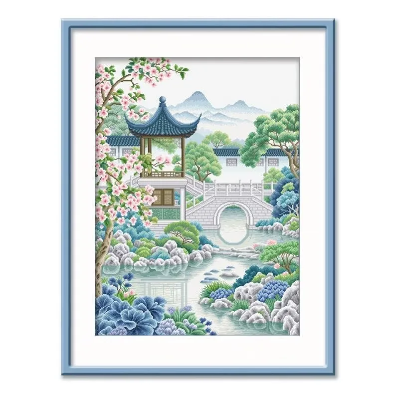 

KS ecological threads 14CT 11CT Pavilion Printed Kit Cross Stitch Embroidery DIY Needlework Set Home Decor Crafts