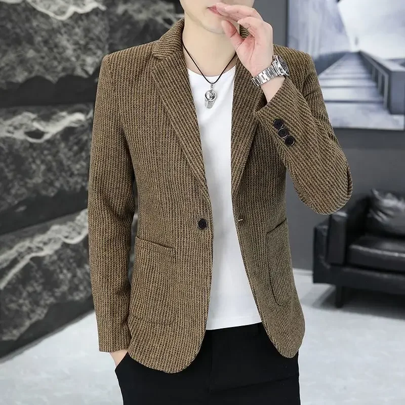 

Весенне-осенний мужской пиджак, приталенный крой, модный мужской пиджак 2025 года, роскошный дизайнерский модный мужской костюм высокого качества, модное пальто