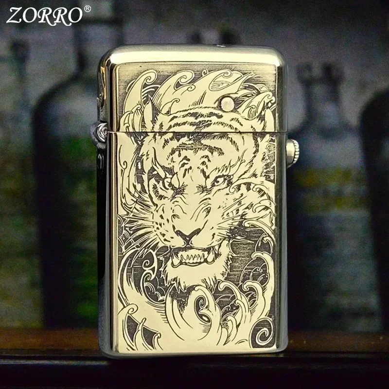 ZORRO Metal Windproof Kerosene Lighter Retro Innovative Automatic Ejection Grinding Wheel Kerosene Lighter Cigarette Accessories