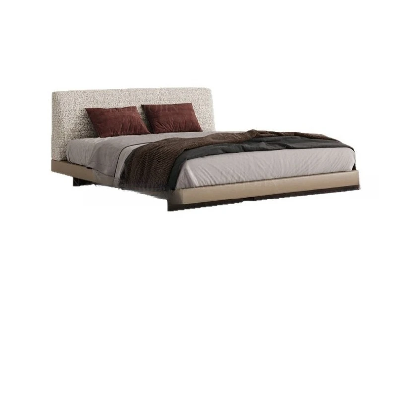 

Italian designer modern simple villa master bedroom double saddle leather cotton and linen fabric wedding bed