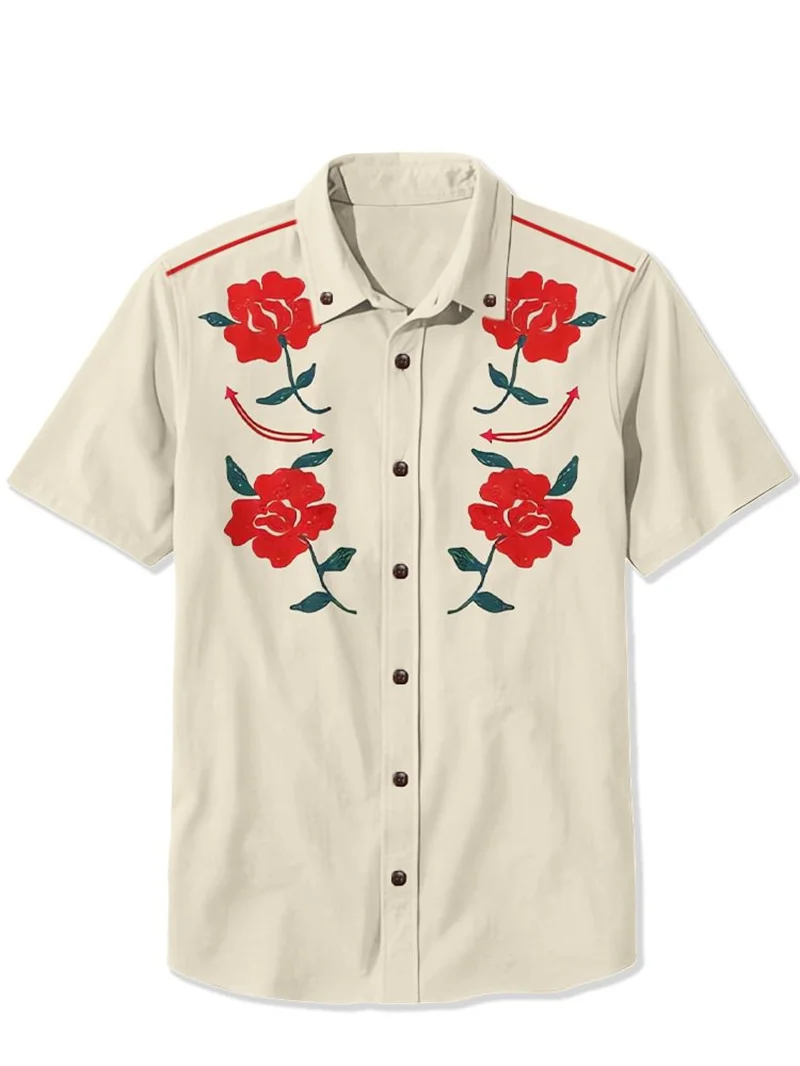 Men's Summer Western Cowboy Style Summer Comfortable Breathable Art Shirt High Quality Button Top