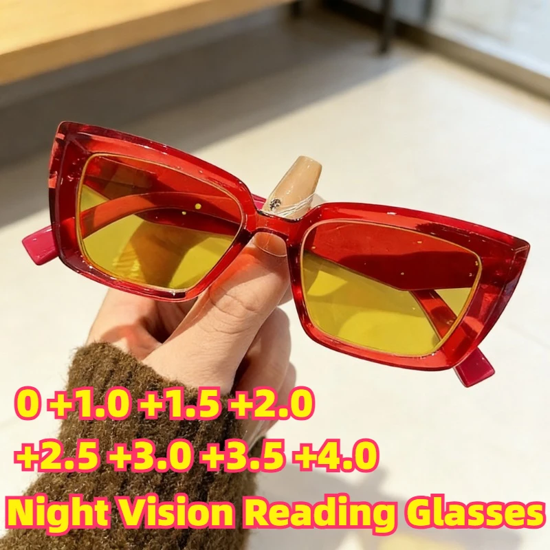 

Square-Frame Night Vision Reading Glasses Stylish Minimalist Anti-Blue Light Presbyopia Eyewear for Women Diopter 0 To +4.0