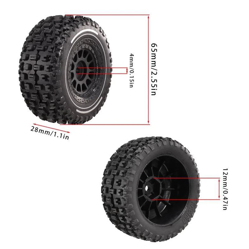 ABNM 4 Stück 65 mm Gummireifen 12 mm für 1/14 MJX 14301 14302 14303 RC Auto Upgrade Teile Zubehör