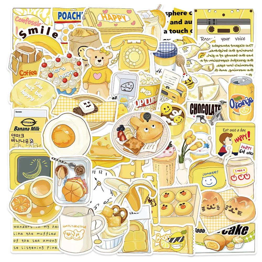 50Pcs Cute Ins Yellow Butter Stickers Butter Bread DIY Stickers Scrapbooking Phone Luggage Skateboard Waterproof Decals