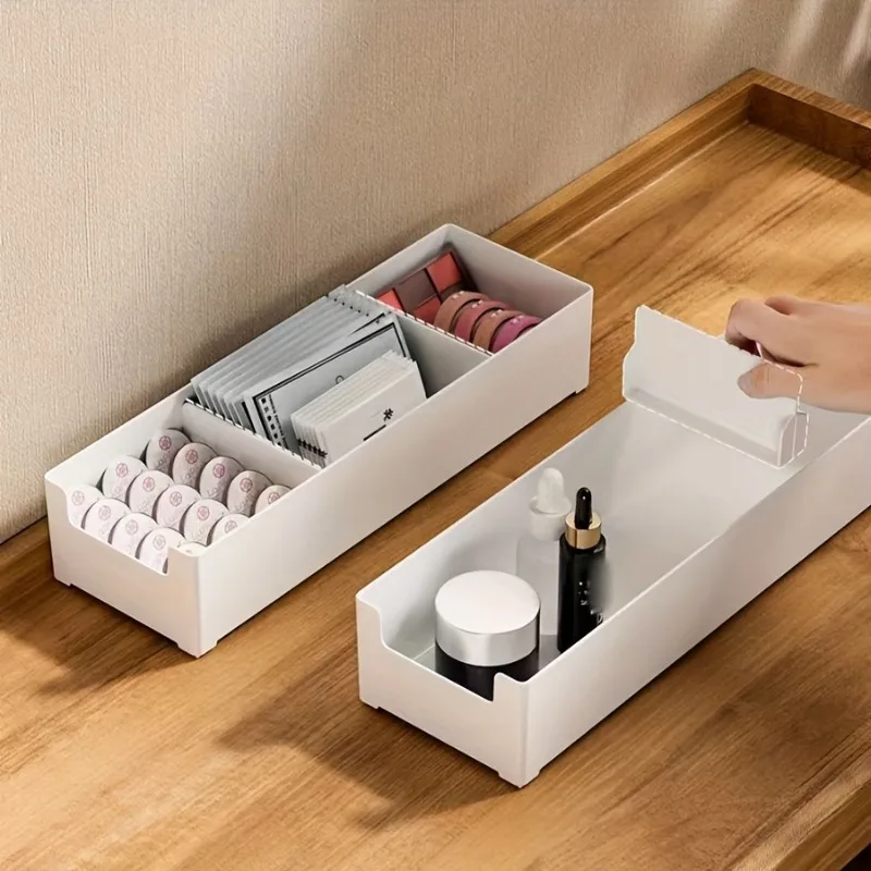 

2Pcs Desk Drawer Organizers Strong Wear Resistant Plastic Storage Boxes for Office Home Kitchen Bathroom Vanity Organizer