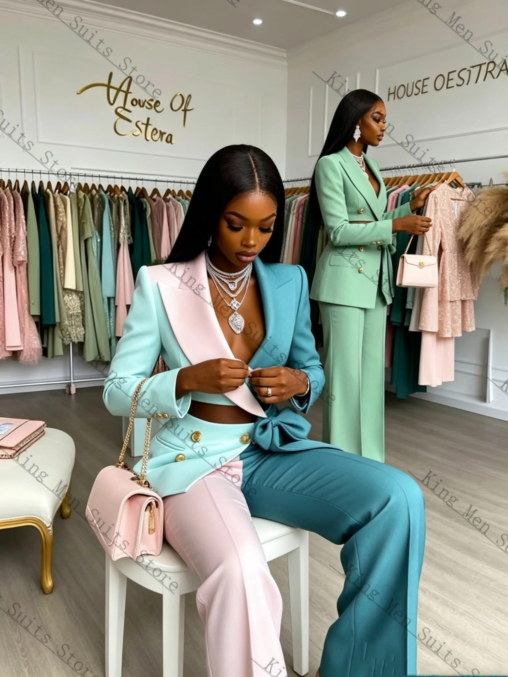 

Summer Short Women Suits Set 2 Piece Blazer+Pants Trousers Belted Formal Customized Office Lady Jacket Luxury Wedding Prom Coat