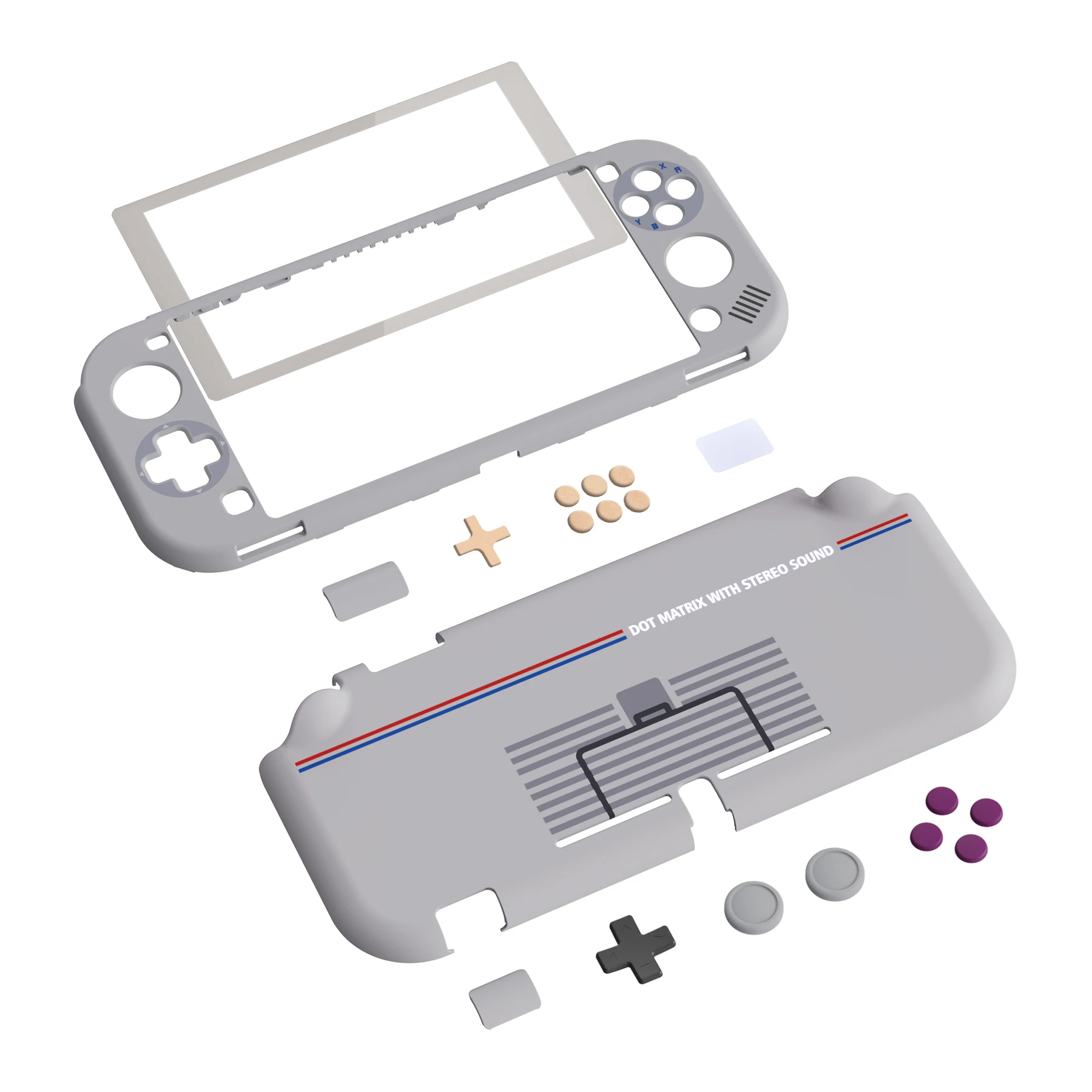 PlayVital Classic-funda protectora de DMG-01 para NS Switch Lite, Protector de pantalla, empuñaduras de pulgar y tapa de botón, pegatinas, 1989 GB