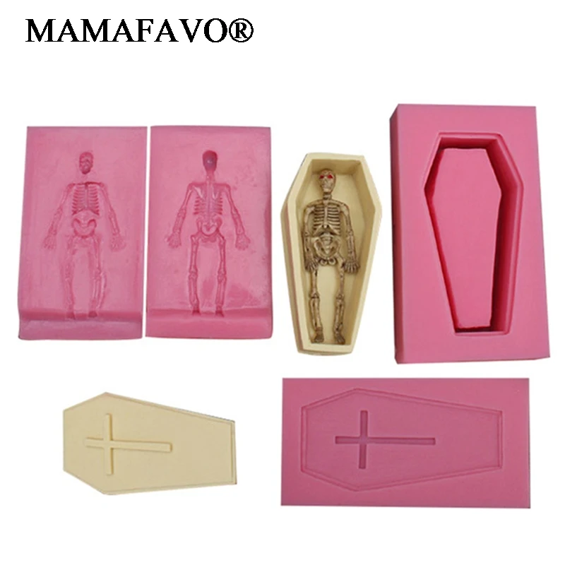 Halloween Coffin Skulls Silicone Fondant Molds Cake Decorating Tools Soap Candle Mold Gumpaste Chocolate Moulds F160