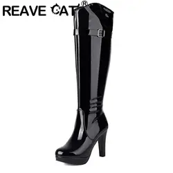 REAVE CAT Fashion Female Knee High Boots Round Toe Ultrahigh Heels 10cm Platform 2cm Size 41 42 43 Sexy Bota