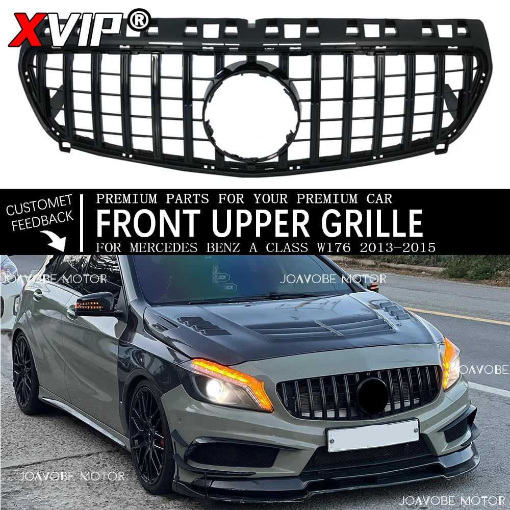 

XVIP Perfect Match Glossy Black GTR Style Upper Grille Bumper Grill For Mercedes Benz A-Class W176 13-15 A180 A200 A250 A45 AMG