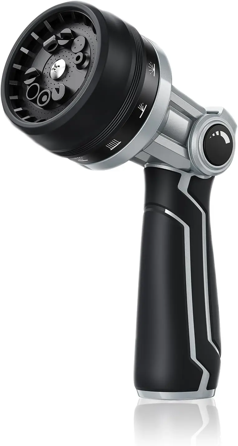 

Цельнометаллическая насадка для садового шланга, сверхмощный распылитель для шланга с 10 регулируемыми режимами и высокой производительностью, управление одной кнопкой