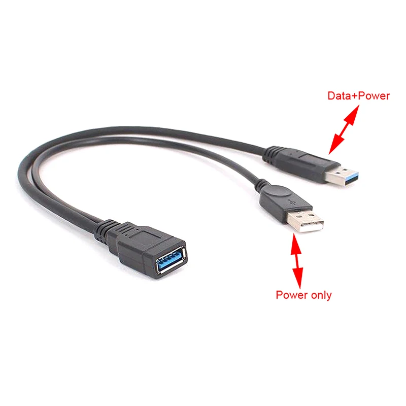 

1pc Black USB 3.0 Female To Dual USB Male With Extra Power Data Y Extension Cable For 2.5"Mobile Hard Disk PC Hardware Cables