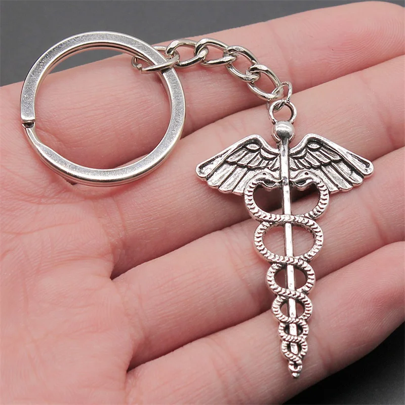 Vintage Caduceus Medicine Symbol Keychain Keyring Car Key Chain Key Holder Ornament Medicine Graduate Gift