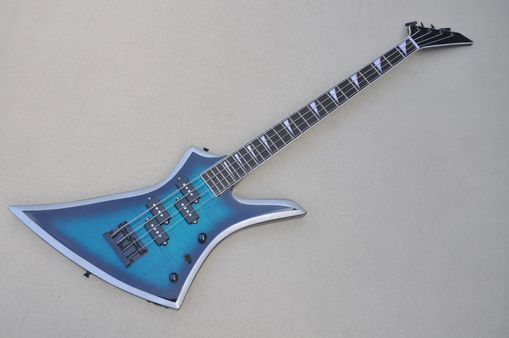 

4-струнная электрическая бас-гитара с синим корпусом и кленовым грифом, черная фурнитура, обеспечивает индивидуальное обслуживание