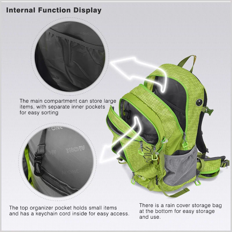 Aione 38L Travel Hiking Backpack Men Women Nylon Climbing Back Pack Outdoor Camping Fishing Sports Bag Computer Luggage Bag