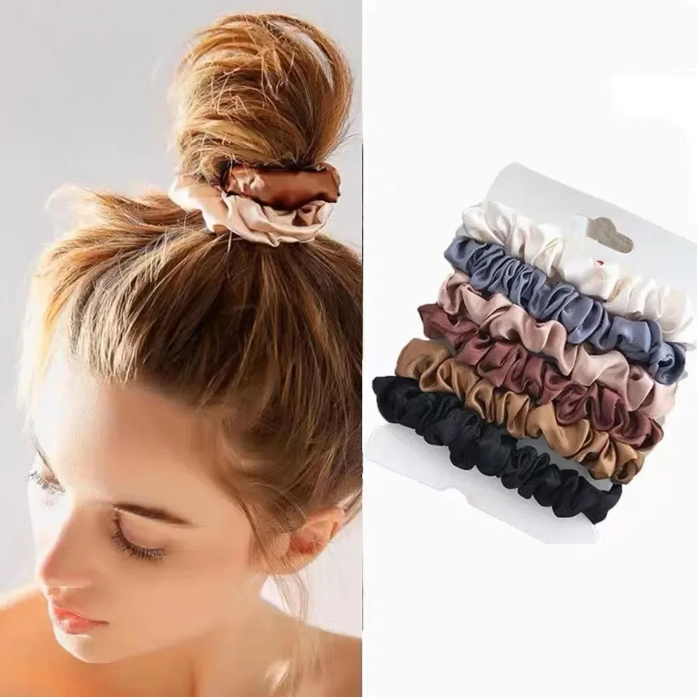 6PCS Advanced and Elegant, Minimalist Simulation Silk Hair Loop, Versatile, High-end Tie Hair Rope, High Ponytail Leather Band.