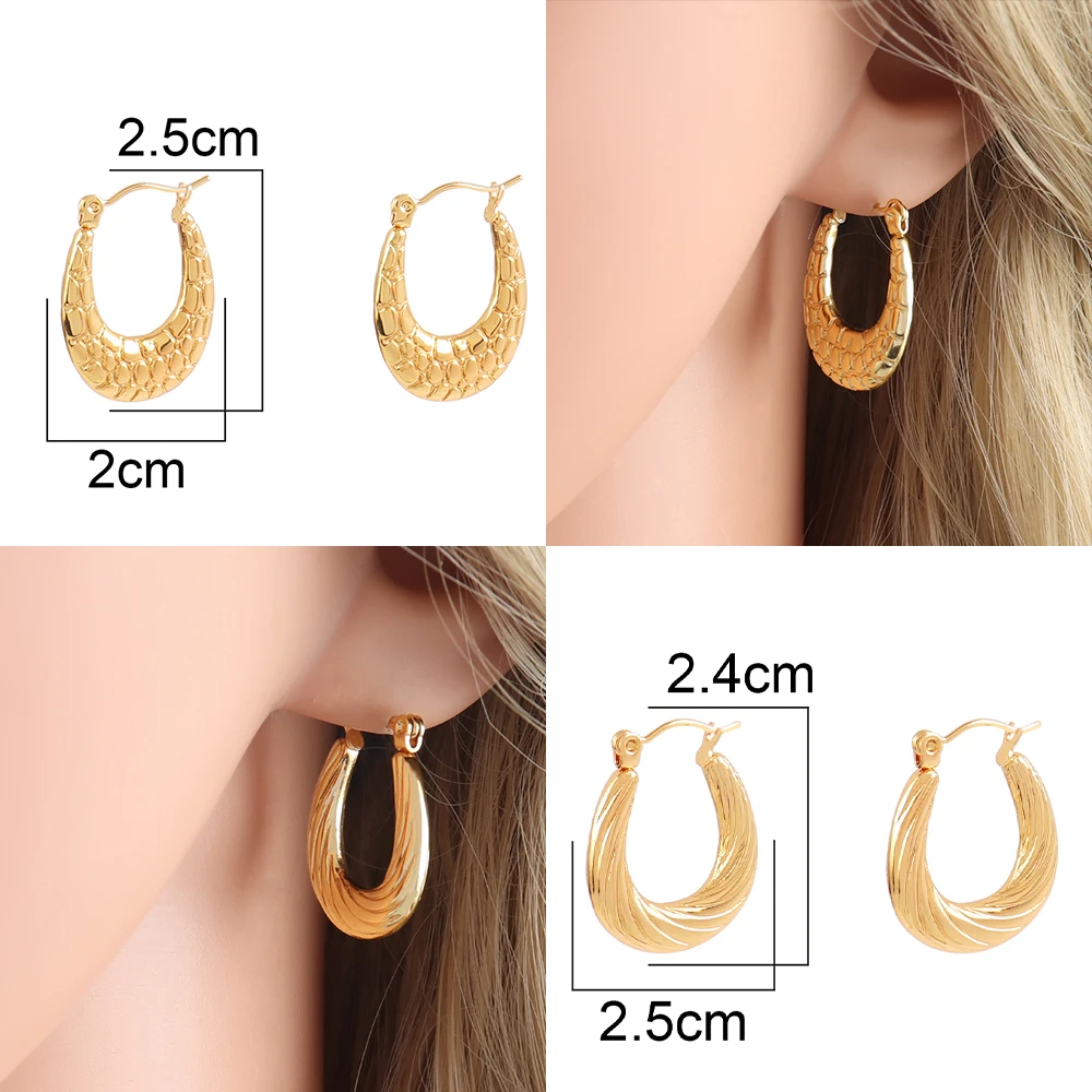 Punk 316L Stainless Steel U Earring Geometric Charm Hoop Earrings for Women 2024 Trending Jewelry Gift