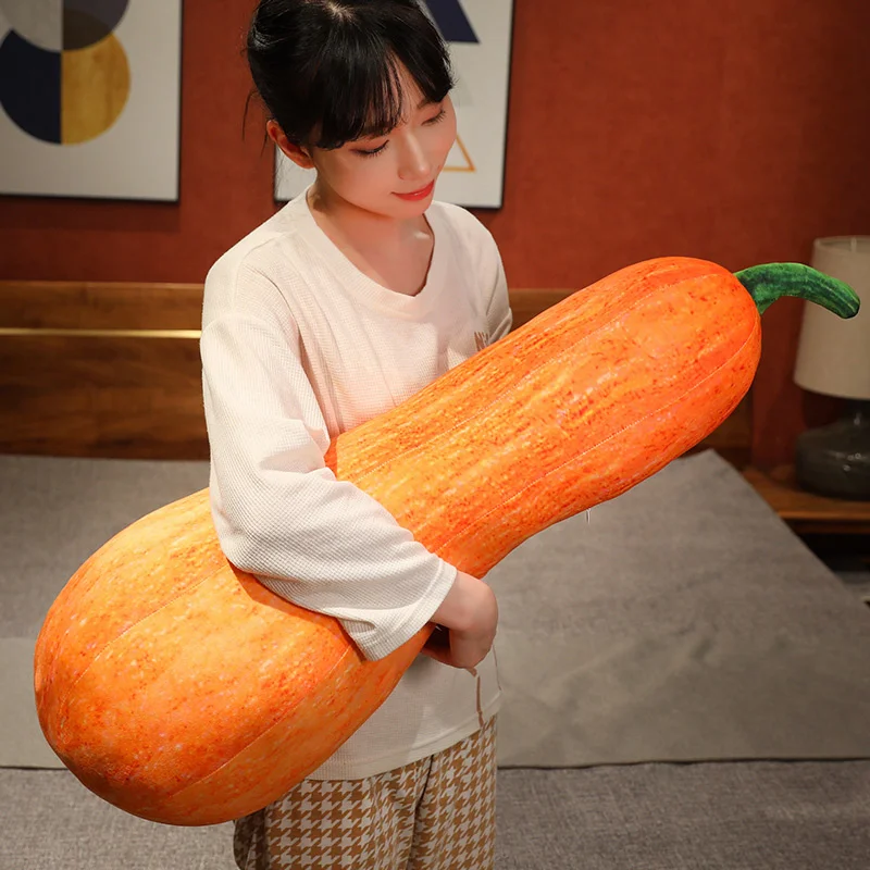 Cuscino lungo in peluche di zucca simulata, imbracatura per dormire, giallo, verde, arancione, cuscino morbido, supporto per la schiena, regalo di peluche alimentare