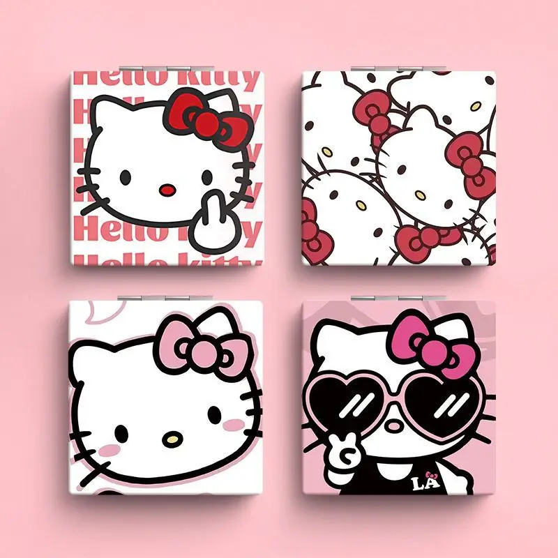 Lo specchio per il trucco pieghevole portatile Hello Kitty Square Cartoon può ingrandire lo specchio specchio piccolo per il trucco con motivo a