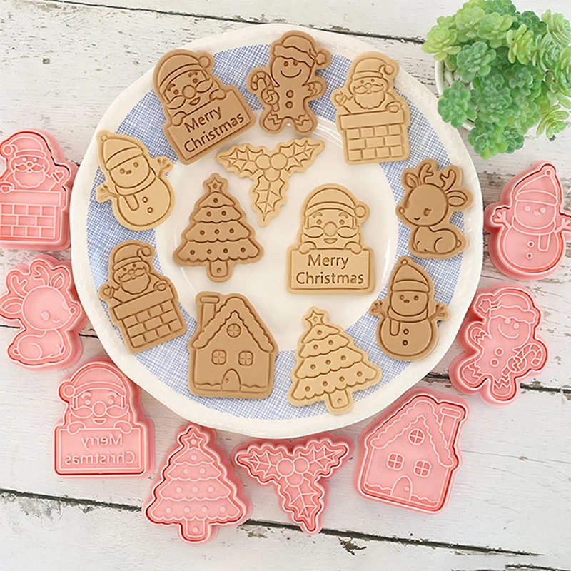 

8Pcs Christmas Cookie Cutters, 3D Christmas Holiday Cookie Cutters Shapes With Santa/Xmas Tree/House/Deer, Party Decoration