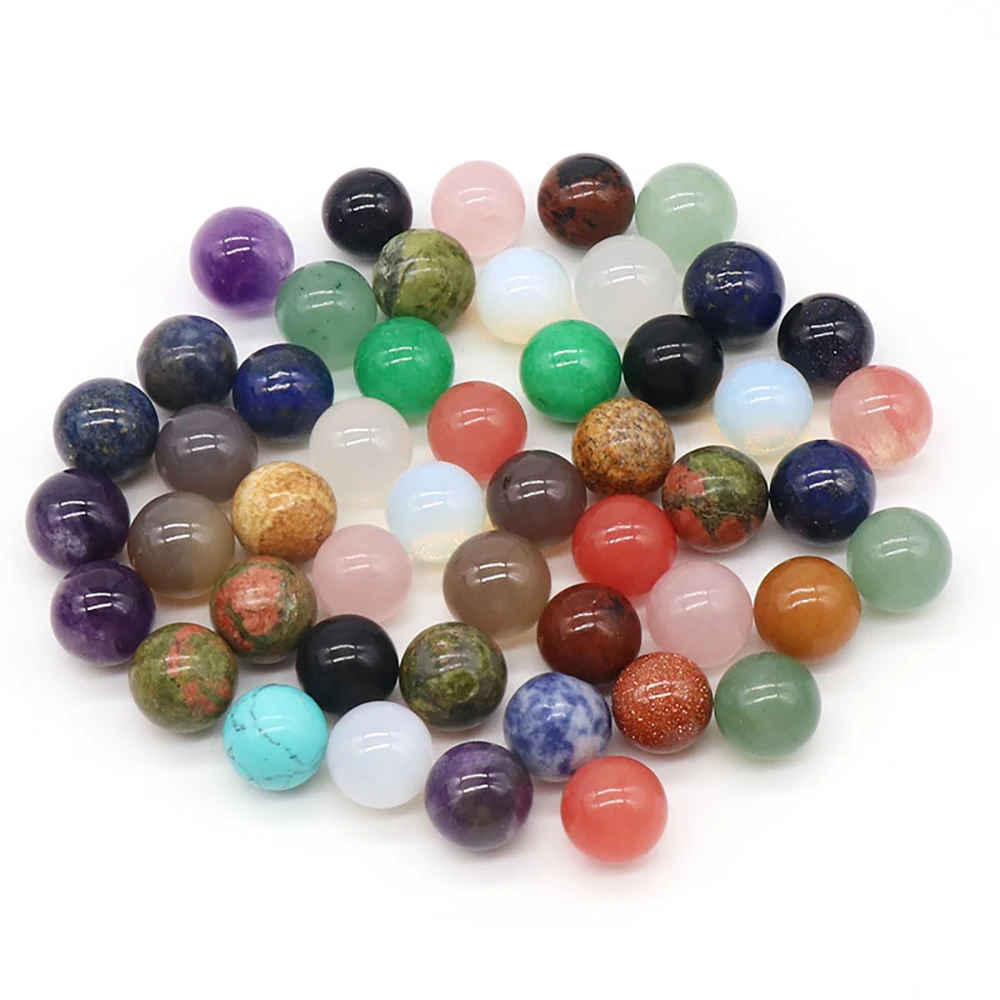 Mini Natural Crystal Chakra Ball Polished Gemstone Non-porous Loose Beads Reiki Quartz Divination Fish Tank Home Decoration 12MM