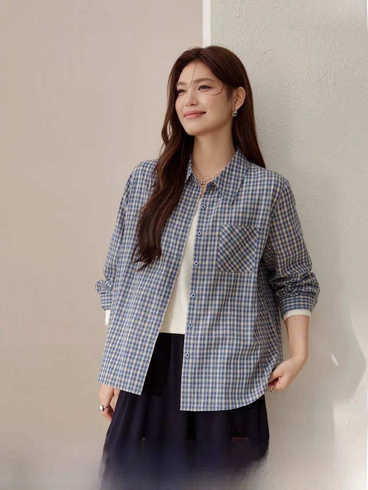 

Новинка! Женская рубашка Miu Sle в стиле ретро, в клетку, с длинным рукавом, для многослойных образов, больших размеров, весенняя мода, приталенный крой, для повседневной носки, в корейском стиле V...