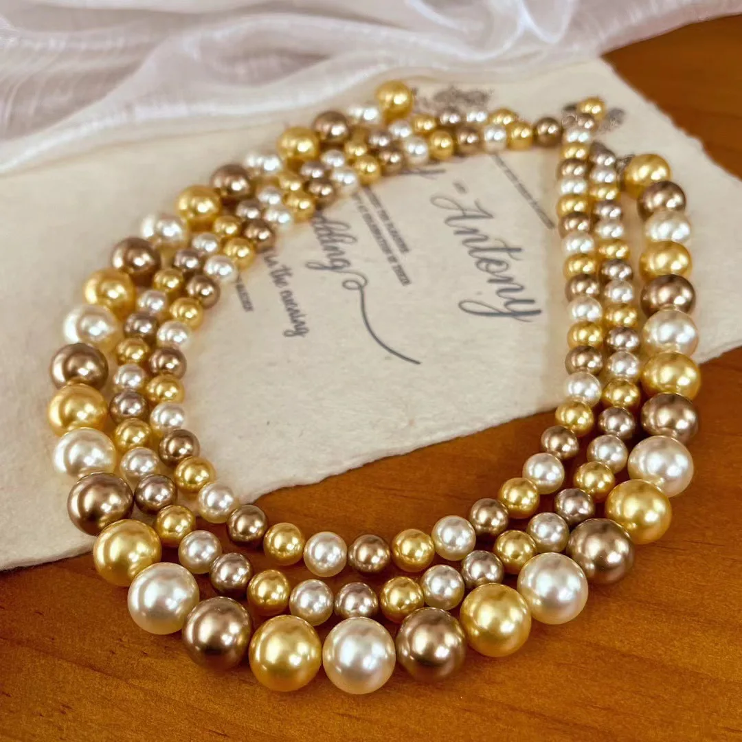 

New retro light Maillard style, high-quality imported craftsmanship Shijia shell pearl mixed coffee necklace