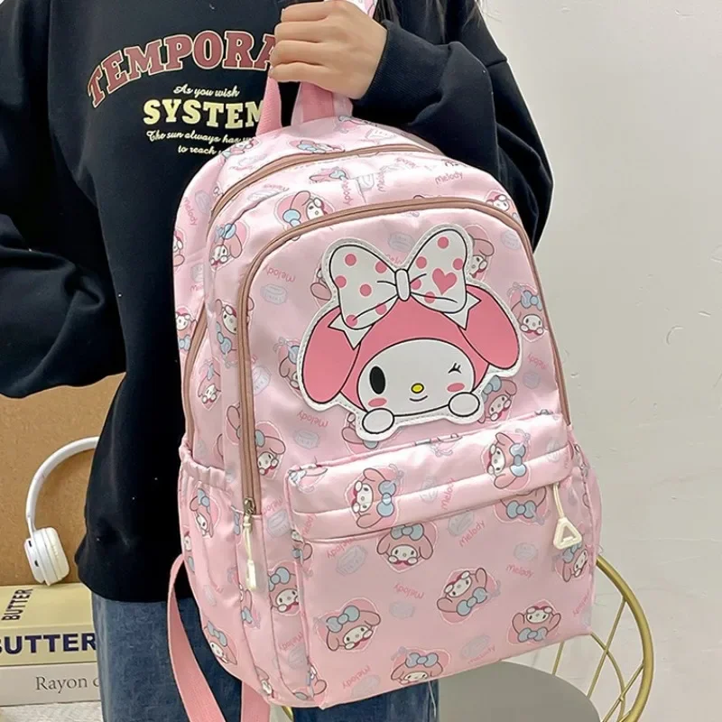 Saco escolar de grande capacidade Sanrio para meninos e meninas, Kuromi, melodia, Cinnamoroll, desenhos animados, Hello Kitty, bolsa de lona kawaii, fofa