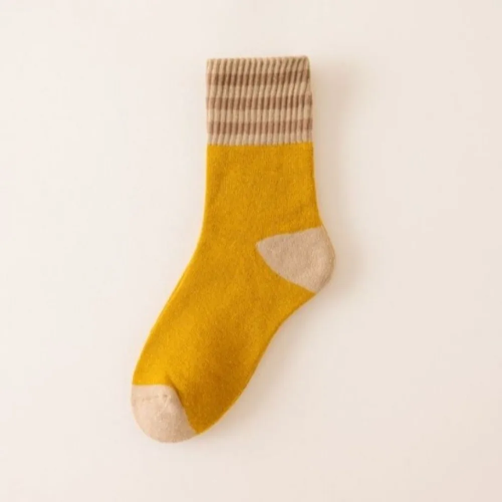 

5 пар/пакет, теплые утолщенные шерстяные носки, однотонные теплые носки в полоску, простой стиль, средние зимние носки, осенне-зимний сезон