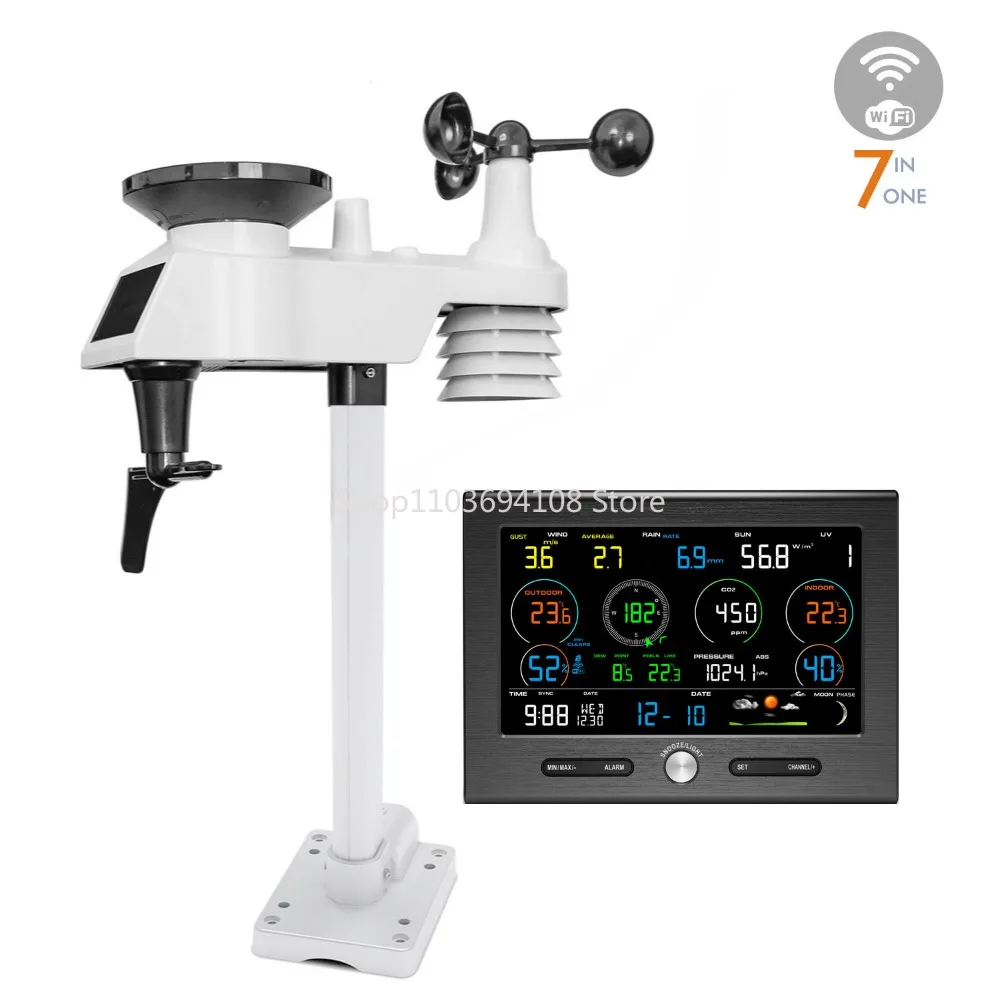 

0371 Wireless WiFi Weather Station, CO2,PM2.5 Wind Speed Rainfall Pressure UV Illuminance