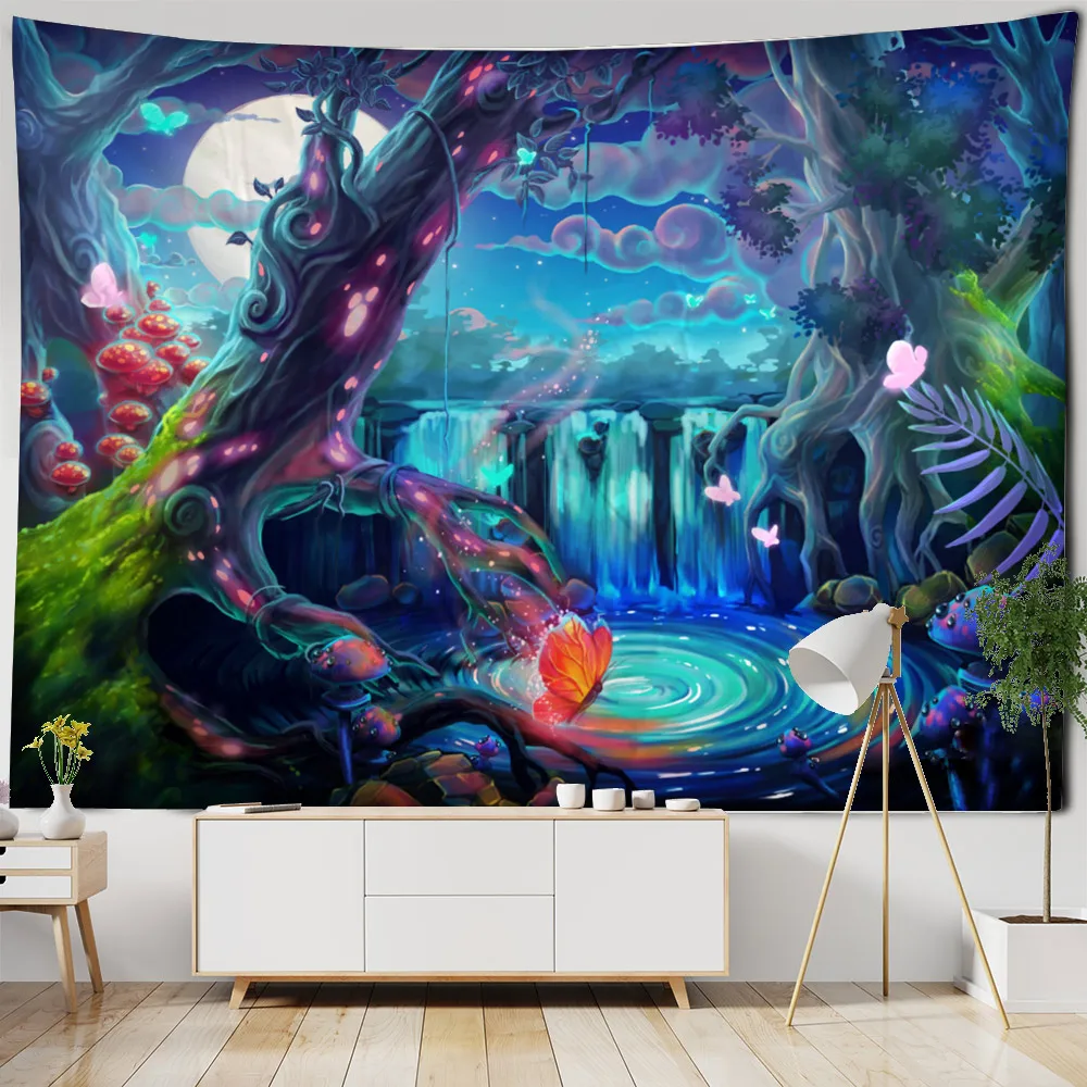 Fantastic and Beautiful Magic Forest Castle Fairy Tale World Theme Landscape Curtain Art Decoration Room Living  Tapestry