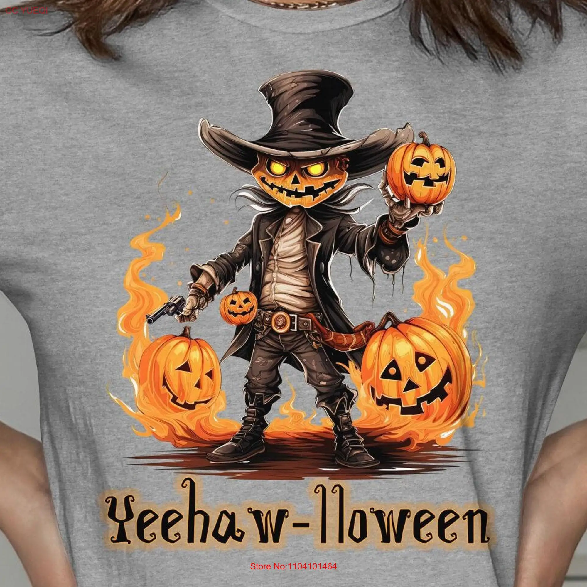 YeeHaw lloween T Shirt Spooky Vibe Pumpkin Halloween Western Country long or short sleeves