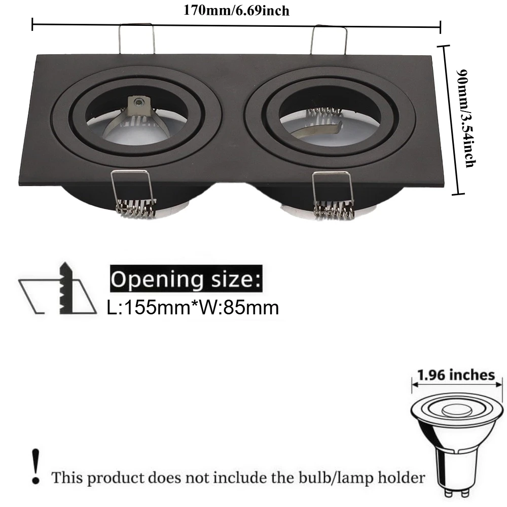 JOYINLED 1/10PCS Black White Double Head Recessed Spotlight Frame Square LED Ceiling Downlight Trim Fixture GU10 MR16 Housing
