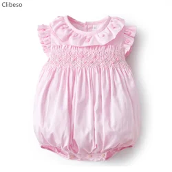 Barboteuses smockées faites à la main pour bébés filles, smockées pour bébés, moteurs roses, bles avec fleurs brodées, combinaisons en coton smocké, vêtements pour bébés, nouveau