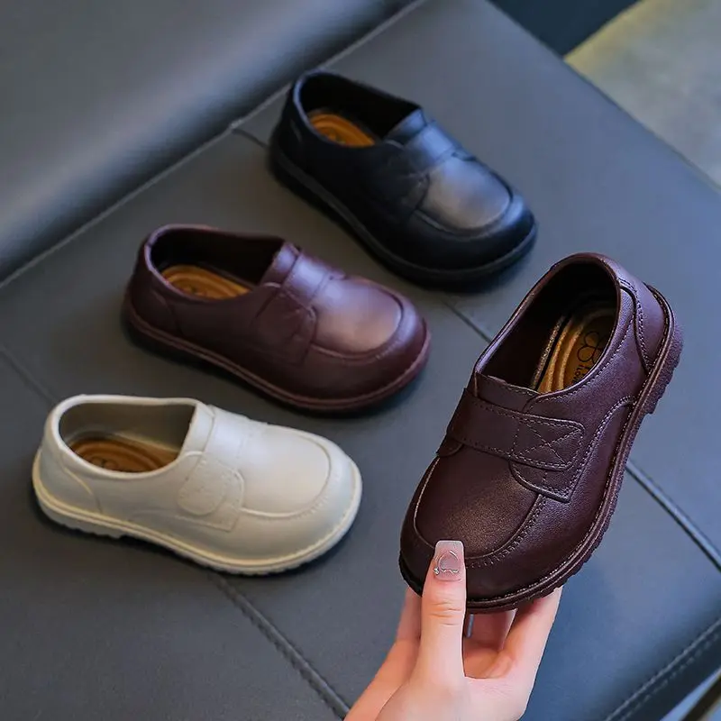 Kids'Casual Shoes Solid Color PU Leather Fashion Autumn Shoes For Children Breathable Anti-slip Khaki Black Shoes Size 24-35