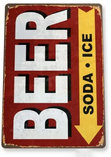 BEER SODA ICE TIN SIGN FISHING ROD REEL BEER BAIT NET MINNOW BUCKET WORMS 11 x 8